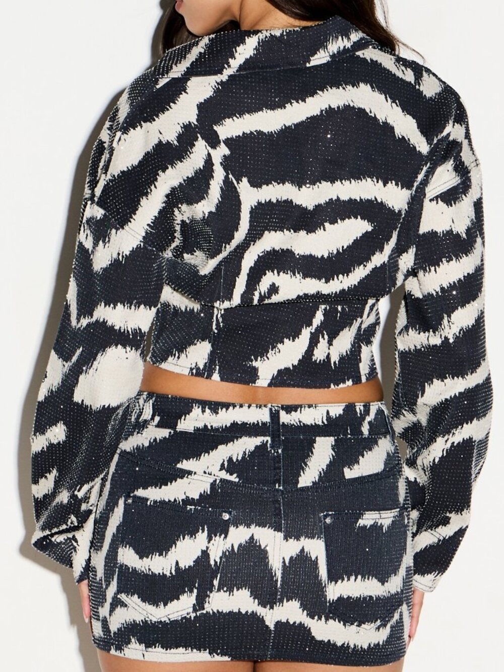 Casual Women's Zebra Print Embellished Denim Mini Skirt - Picture 2 of 5